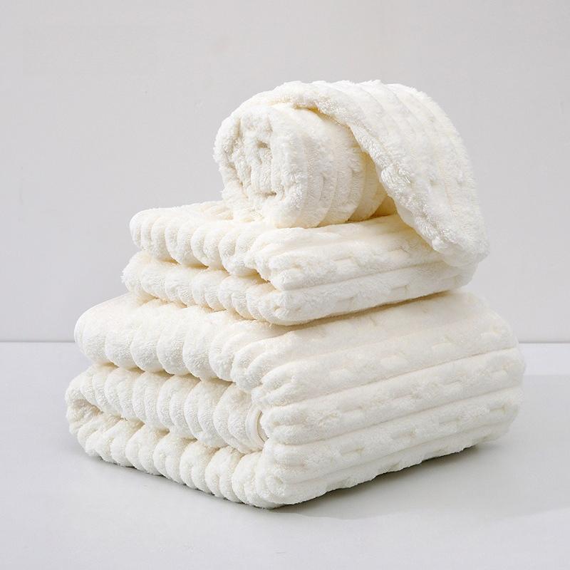 Solid Color Coral Fleece Absorbent Bath Towel Thick Durable Bathrobe for Household Use That Not Prone Shedding Hair Beauty Salon SPA Dry Hair Hat