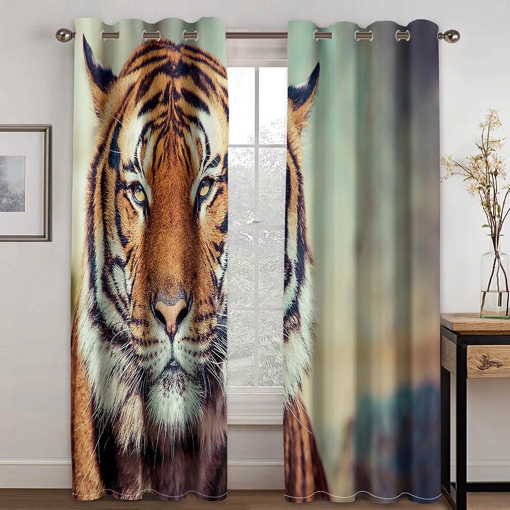 King of The Forest Tiger Animal Series Luxury Sunshade Curtains 2 Pieces of Living Room Bedroom Home Decoration Hook Piercing