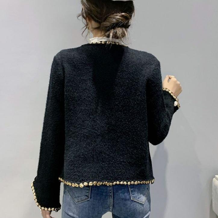 Knitted Mink Fleece Cardigan Outerwear Women Autumn and Winter Korean O Neck Cardigan Coat Top