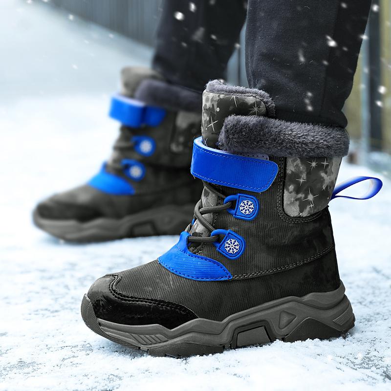 Children Warm Snow Boots Kids Winter Cotton Shoes Non-slip Snow Outdoor Warm Plush Boots High Top Warm Furry Footwear Waterproof Warm Sneakers