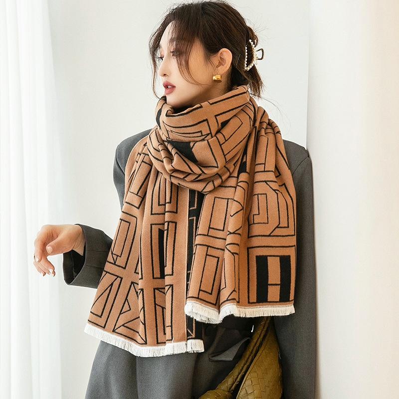 New Korean Style Geometric Warm Scarf for Autumn and Winter Dual-purpose Air-conditioned Room Shawl for Students Windproof Scarf Outside