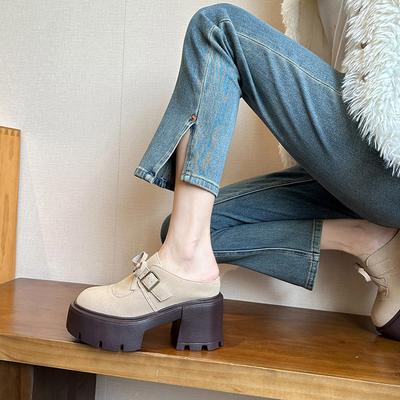 12 см тапочки с внутренней платформой из флиса зимняя женская обувь новый маленький размер утолщенные пушистые туфли полутапочки 33