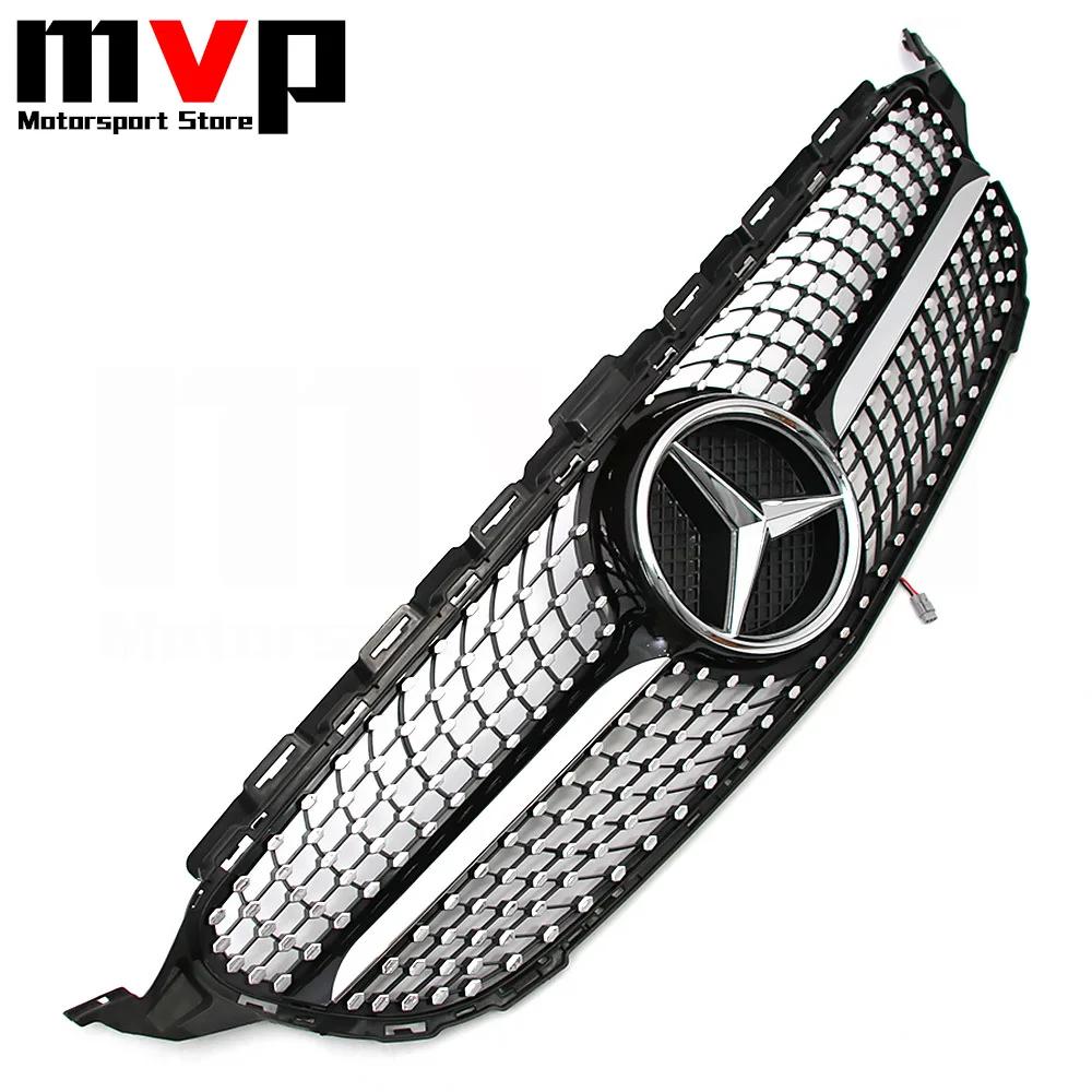 CFC1 2026 Hot Chrome Black Diamonds Style Bumper Grille With Illuminated LED OE Style Star Emblem For Mercedes Benz C-Class W205 2015