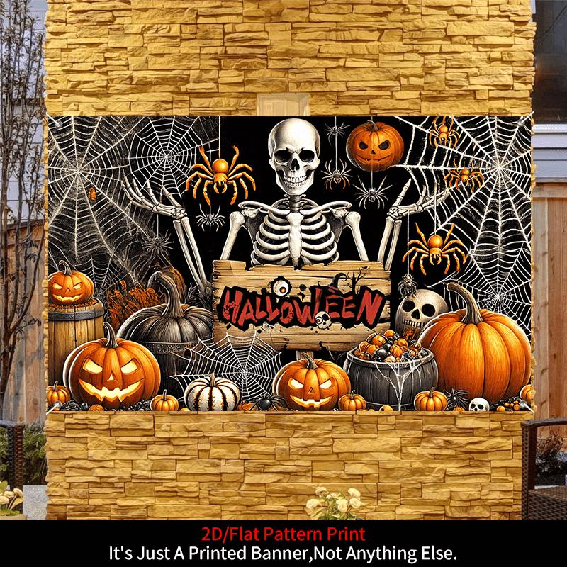 1 item Halloween banner background decoration 2D flat skull figure pumpkin and spider web pattern background wallzyc