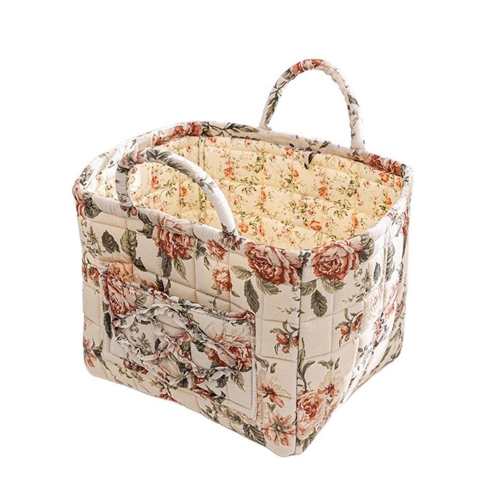 Elegant Pastoral Style Fabric Storage Basket Stackable Foldable Sundries Storage Organizer Washable Picnic Basket for Home