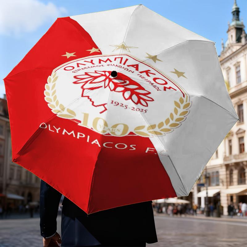 Olympiacos Fc Crest Emblem Umbrella Folding umbrella, automatic umbrella 8-Frame for Travel, camping Use Gift for Halloween Christmas