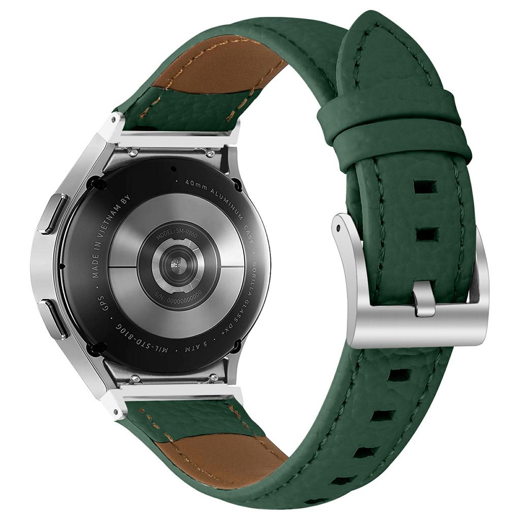 Genuine Cow Leather Strap with Connector for Samsung Galaxy Watch FE 40mm/Watch7/Watch6/Watch 5/Watch4 Litchi Texture Silver Buckle Watch Band