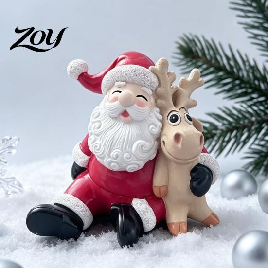 Holiday Tabletop Decor for Home Christmas Santa Claus Figurine, Resin Elk Statue, Cute Decorative Ornament Photos Desktop Decoration Fireplace Mantel