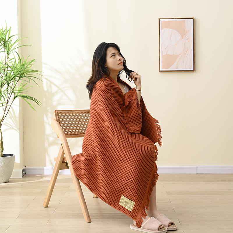 Вафельное банное полотенце из гребенного хлопка класса А: Мягкая, увеличенная шаль из чистого хлопка с сотами для взрослых (90х180 см)