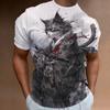 3d Samurai Cat Print Short Sleeve T-Shirt For Men New Retro Men's T-Shirt Fashion Oversized Man Clothes Quick Dry Tees Tops 2024