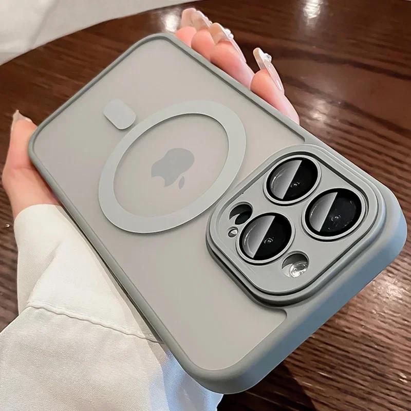 Luxury Matte Translucent Case For 17 16 15 14 Plus 13 12 18 Pro Max For Magsafe Magnetic Wireless Charge Shockproof Cover