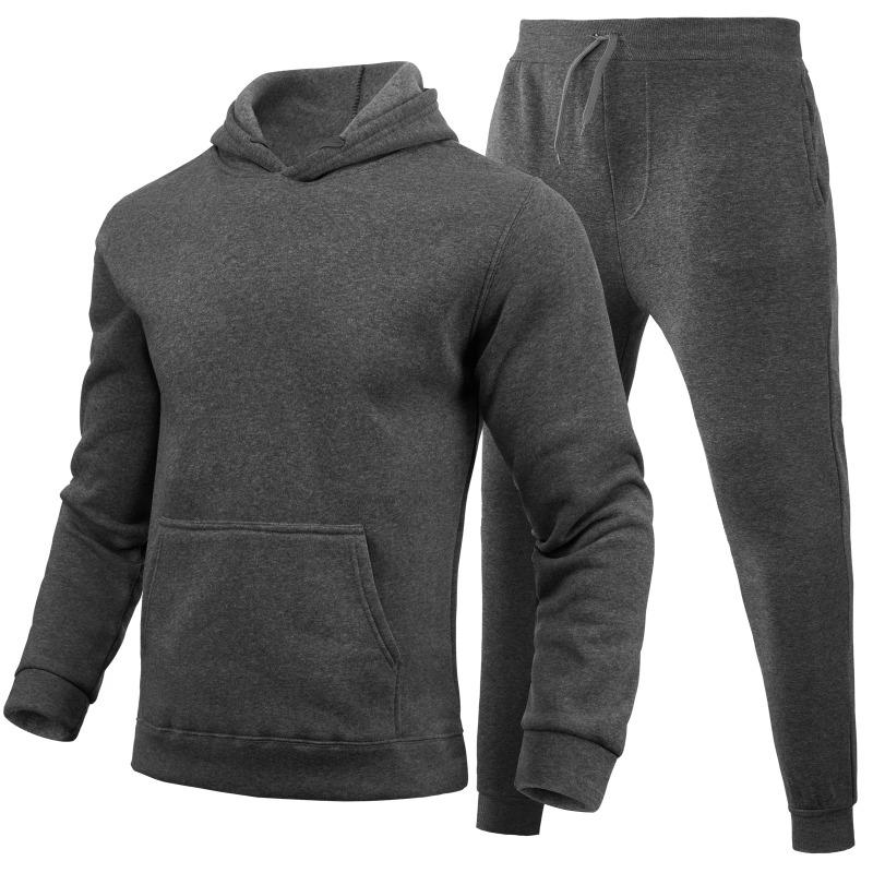 Весна-Осень Slim Fit Однотонный комплект с капюшоном Urban Casual Pullover Мужская одежда Комплекты с брюками
