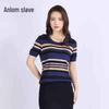 Женский полосатый топ с коротким рукавом из вязаного шелка тутового дерева от Anlom