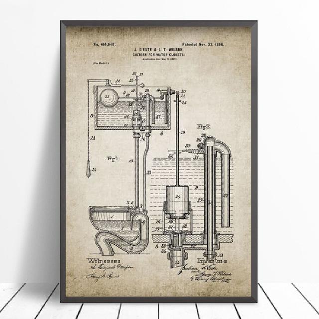Ретро-постер, сантехника, патентованная туалетная бумага, крышка унитаза, патентованная винтажная настенная живопись, холст, декор для ванной комнаты, пары, без рамки