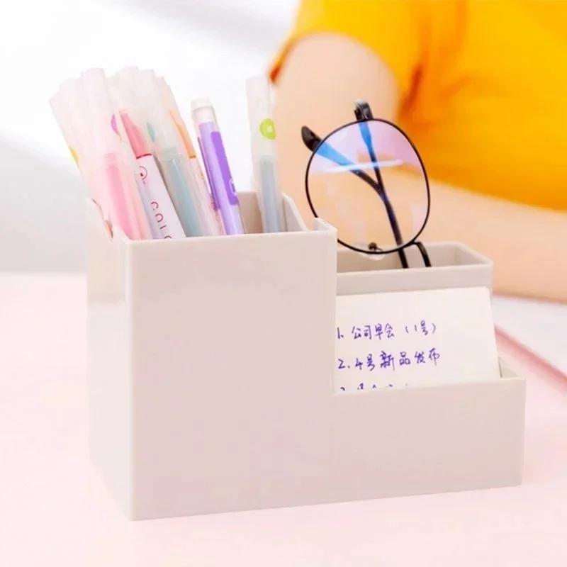 Multi-function Desktop Pen Holder Office School Storage Case Colorful Plastic Box Desk Pen Pencil Organizer Mobile Phone Bracket