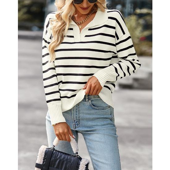 Осенне-зимний женский свитер, полосатый свитер, мягкие удобные теплые повседневные топы с длинными рукавами