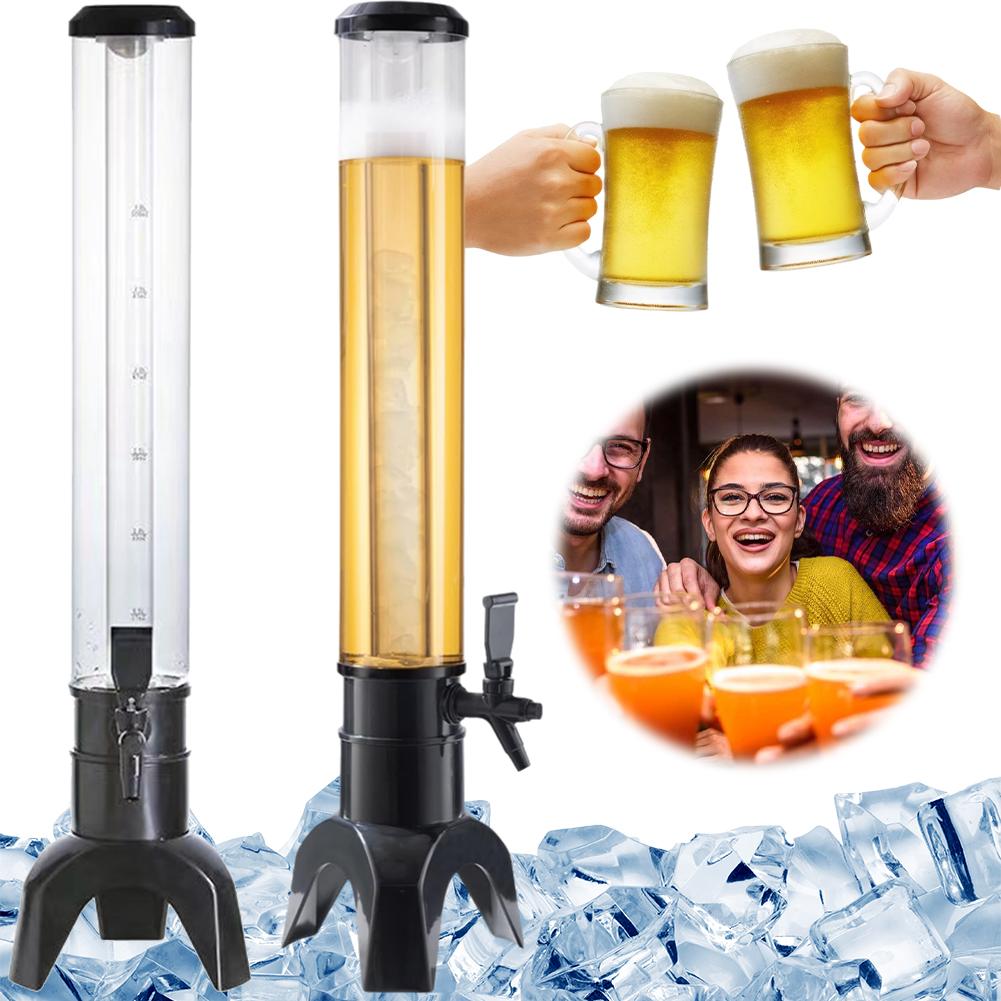 3L Beer Dispenser Beer Tower with Spigot & Ice Tube Tabletop Liquor Dispenser Transparent Drink Dispenser for Beer Wine Drinks