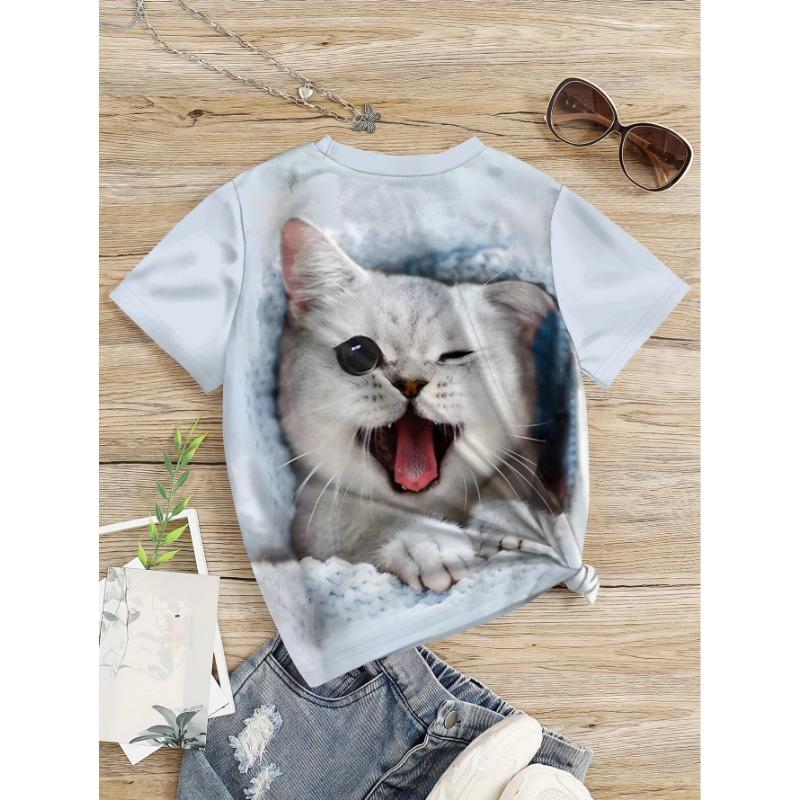 Детская футболка для девочки с милым рисунком кота 3D-печатью