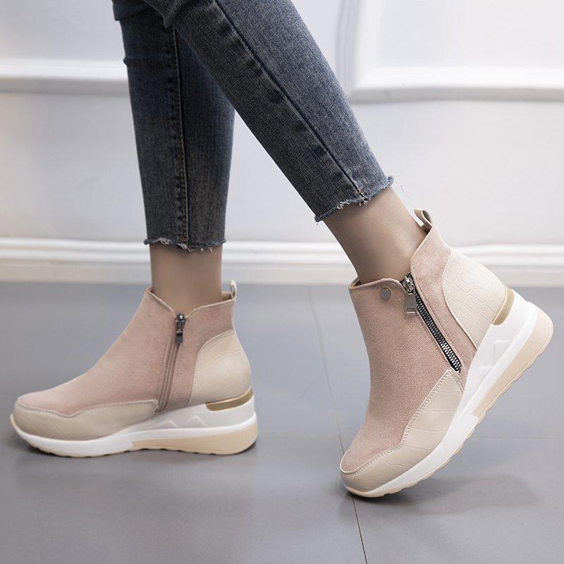 Женские короткие ботинки, женские ботильоны на танкетке из мягкой кожи на молнии в стиле ретро, ​​осенне-зимние ботинки на платформе, ботильоны, женская обувь