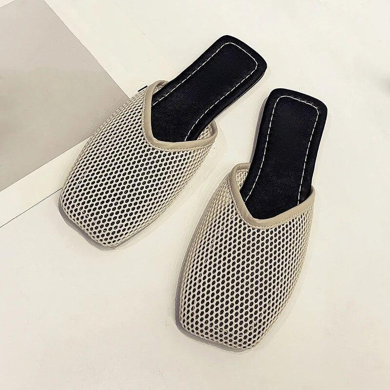 Заказ на размер больше, летние женские тапочки, сексуальные сетчатые сабо, домашние шлепанцы, женская обувь на плоской подошве с квадратным носком, уличные сабо, пляжные сандалии, шлепанцы 43