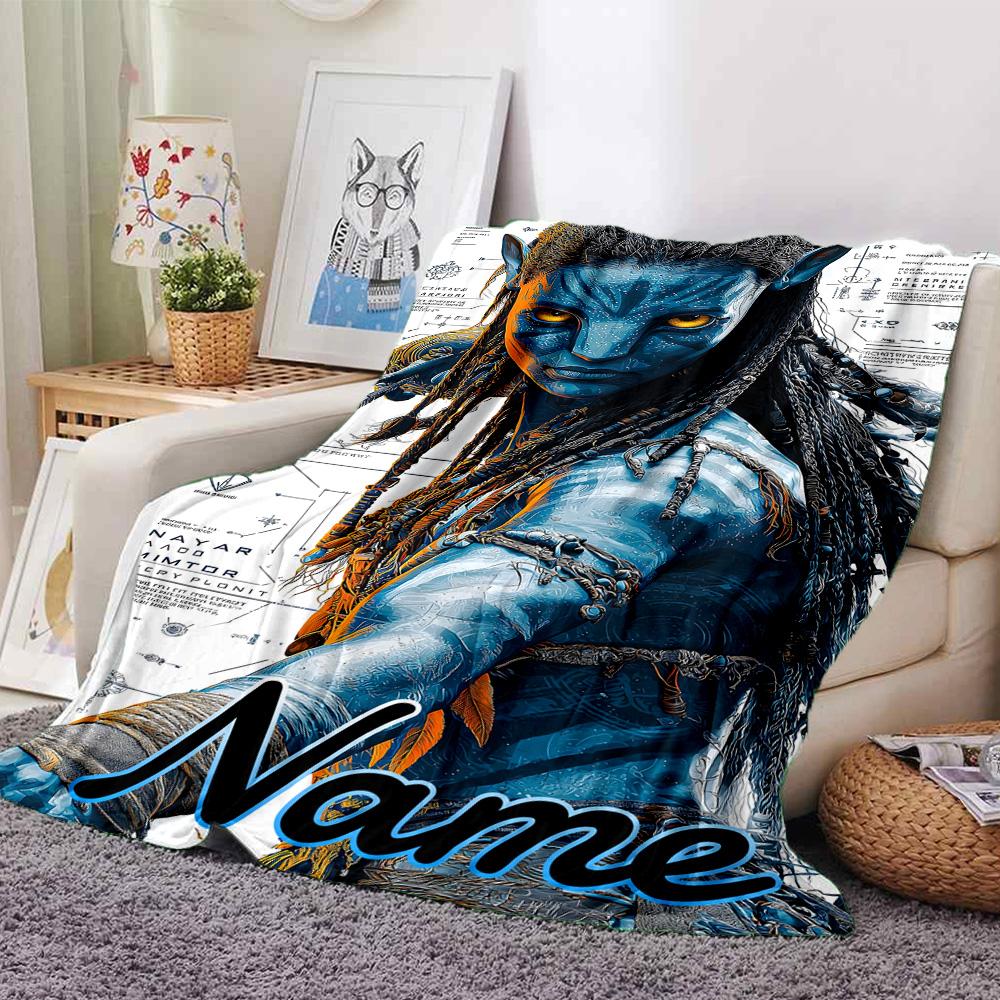 Custom Name Avatar Blue Fantasy Flannel Blanket For Super Soft Cute Comfort Blanket For Travel Bedding Couch Sofa Blanket