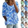 Женский повседневный модный топ с рукавом три четверти, свободного кроя, с круглым вырезом и цветочным принтом