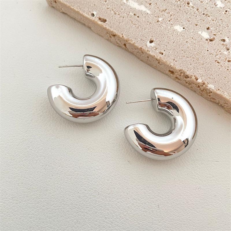 Retro European and American Niche Metal Textured Hoop Earrings for Women