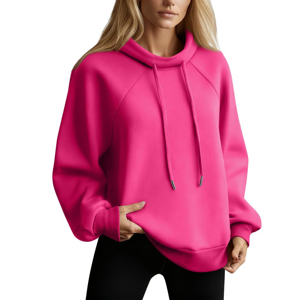 Women's Stand Collar Sweatshirt Oversized Turtleneck Drawstring Pullover Long Sleeve Top