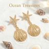 Exaggerated Large Metal Starfish Shell Drop Earrings for Women Trendy Conch Long Tassel Earrings Girl Beach Party Jewelry