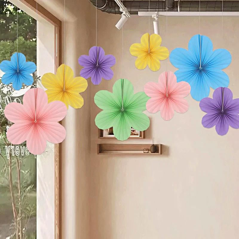 9 шт. Подвесные бумажные веера Обои Свадебное украшение Цветочная стена Вечеринка Доступно несколько вариантов