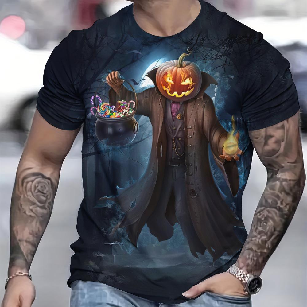 Футболка на Хэллоуин для мужчин с принтом ужасной тыквы 3D, короткие рукава, повседневные футболки для фестиваля, мужская одежда, свободная футболка, пуловер