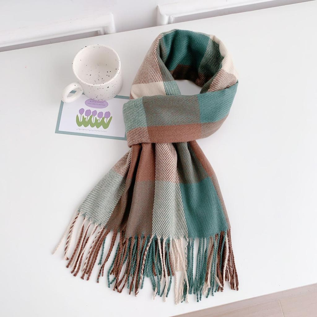 5-цветный осенне-зимний новый предмет 2024 года, имитация кашемира, кисточка, утолщенный теплый шарф, клетчатый модный универсальный шарф-шаль для мужчин и женщин