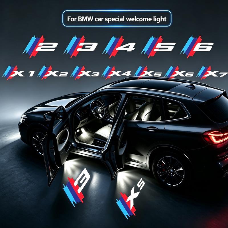 1/2 Pairs LED Door Welcome Light Logo Projector Lamp Car Sticker Fits Mini BMW M Series E46 E60 E90 F18 F20 F30 X1 X3 X5 M2 M3 M