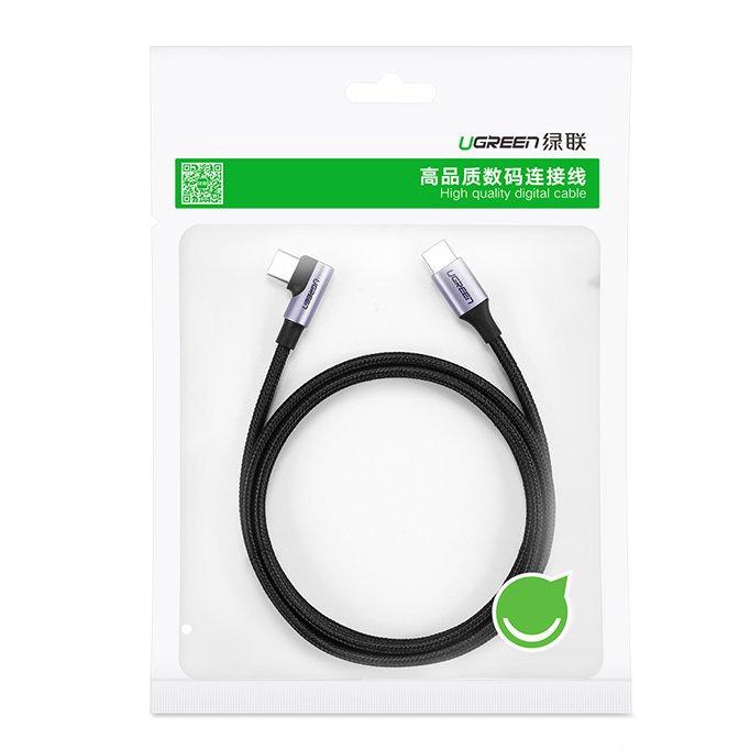 Ugreen USB-C to USB-C Cable 60W 3A 1m (Gray) - Straight/Angled Connector - Fast Charging PD QC