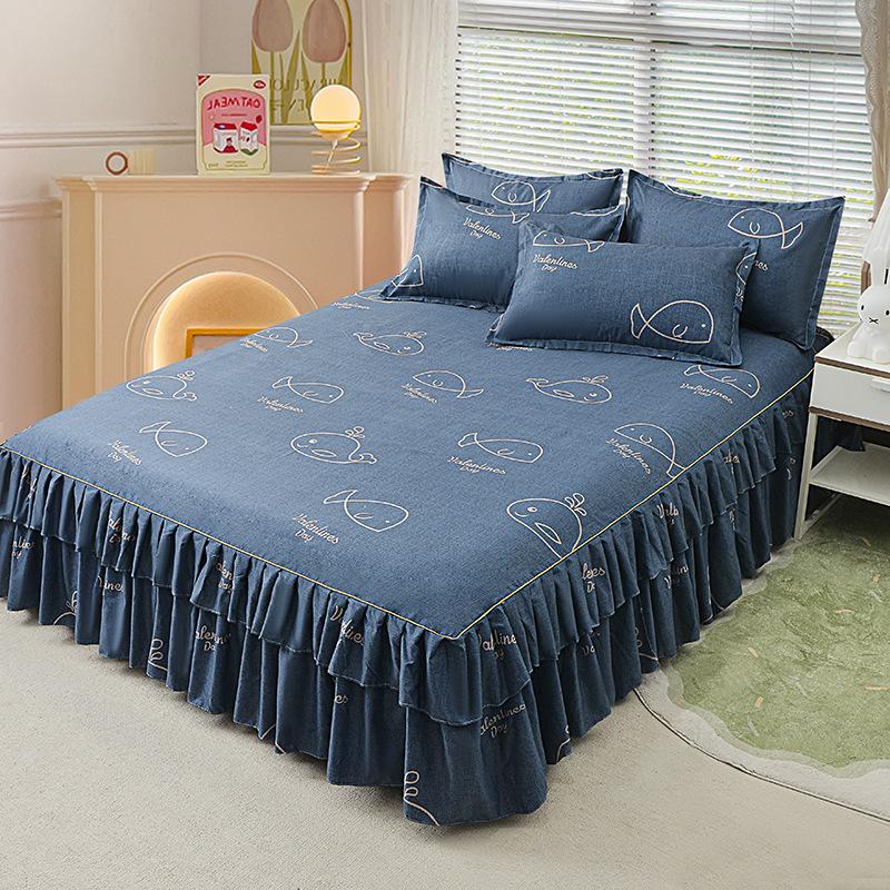 Юбка с рюшами Покрывало Домашний текстиль Юбка-кровать с принтом Одеяла для спальни Покрывала Простыни Пылезащитный чехол Постельные принадлежности с 2 наволочками