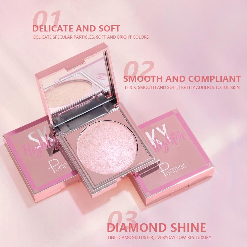 Pudaier Makeup Highlighter Powder Compact Shimmer Highlighting Powder Blush Matte Contour Powder Beauty Cosmetic Tools