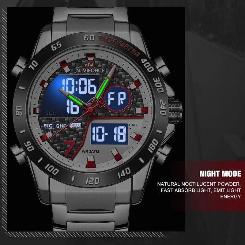 Naviforce 9171 NF9171 Роскошные наручные часы Модные Водонепроницаемые Светящиеся стрелки Кварцевые Цифровые Двойной дисплей Часы для мужчин Montre Reloj