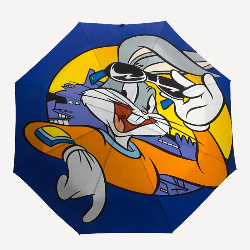 1 шт. Автоматический зонт Багз Банни Looney Tunes 8 спиц, портативный, складной, с черным железным каркасом для улицы, пляжа, путешествий, пляжный зонт 133