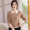 Autumn New Style Fashionable Middle-aged and Elderly Bottom Shirt Top Fashionable Mother-wear Striped Sweater Loose and Casual