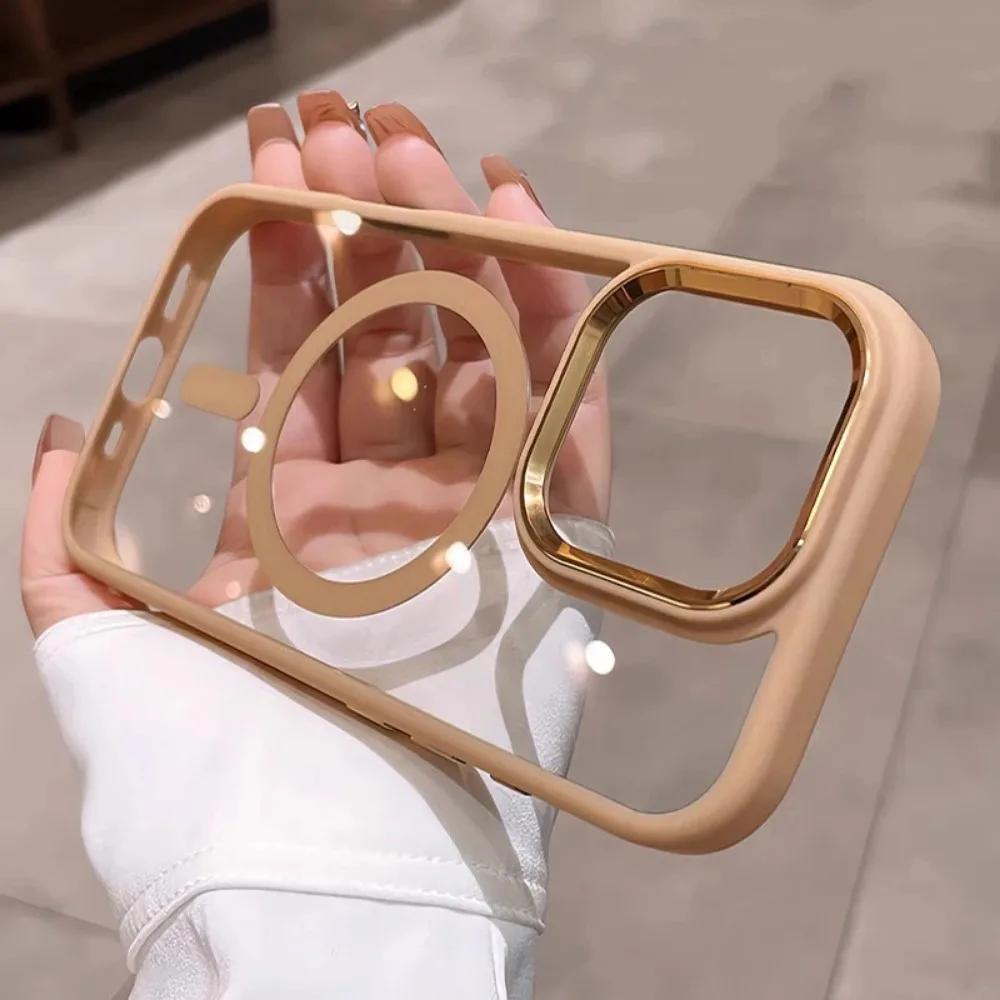 Чехол для телефона Desert Titanium Gold с магнитной зарядкой для iPhone 16 15 14 13 12 11 Pro Max Plus с металлической рамкой для объектива Magsafe Твердая крышка