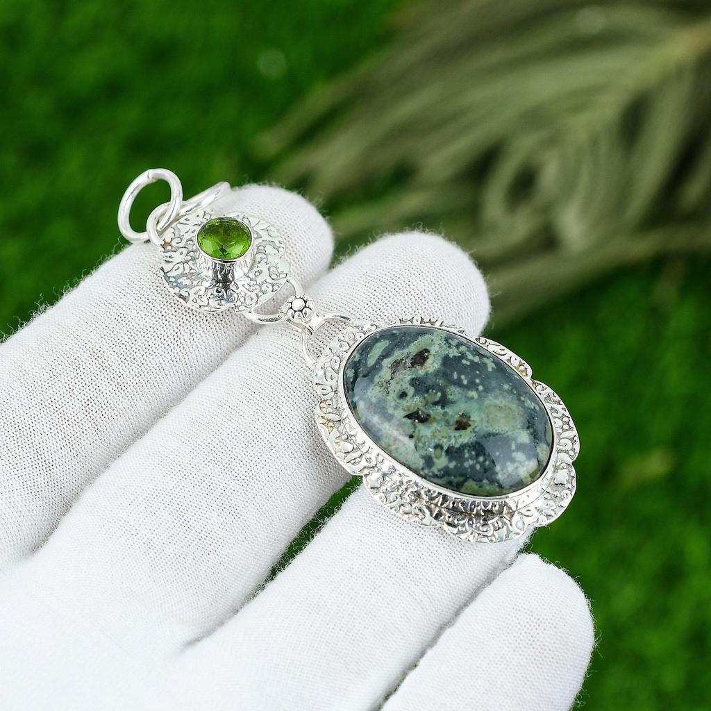 Подвеска из натурального океанического яшмового драгоценного камня, стерлинговое серебро 925 пробы, индийские украшения