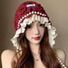 Hollow Out Lace Beanies Pearl Tassels Knit Cap Casual Crochet Flower Knitted Hat  Girls