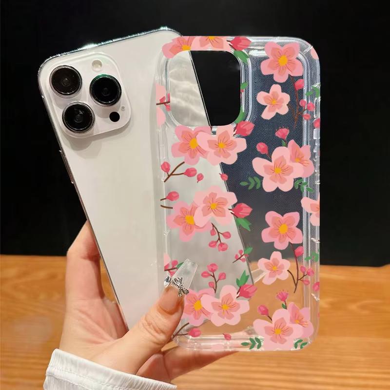 Розово-фиолетовый чехол для телефона с цветочным принтом для iPhone 17 Air 11 12 13 14 15 16 Pro Max 16e XS X XR 16 Plus Прозрачный мягкий чехол