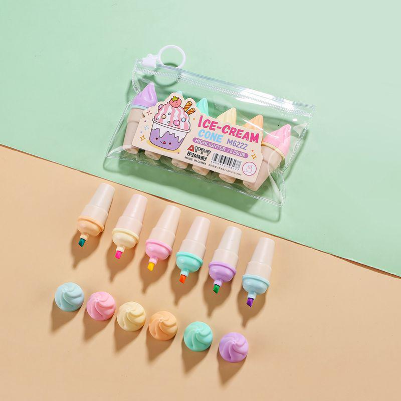 Set of 6 Mini Fluorescent Pens - Cute Cartoon Design, Perfect for Elementary Students. Small, Portable, and Colorful Highlight Markers.