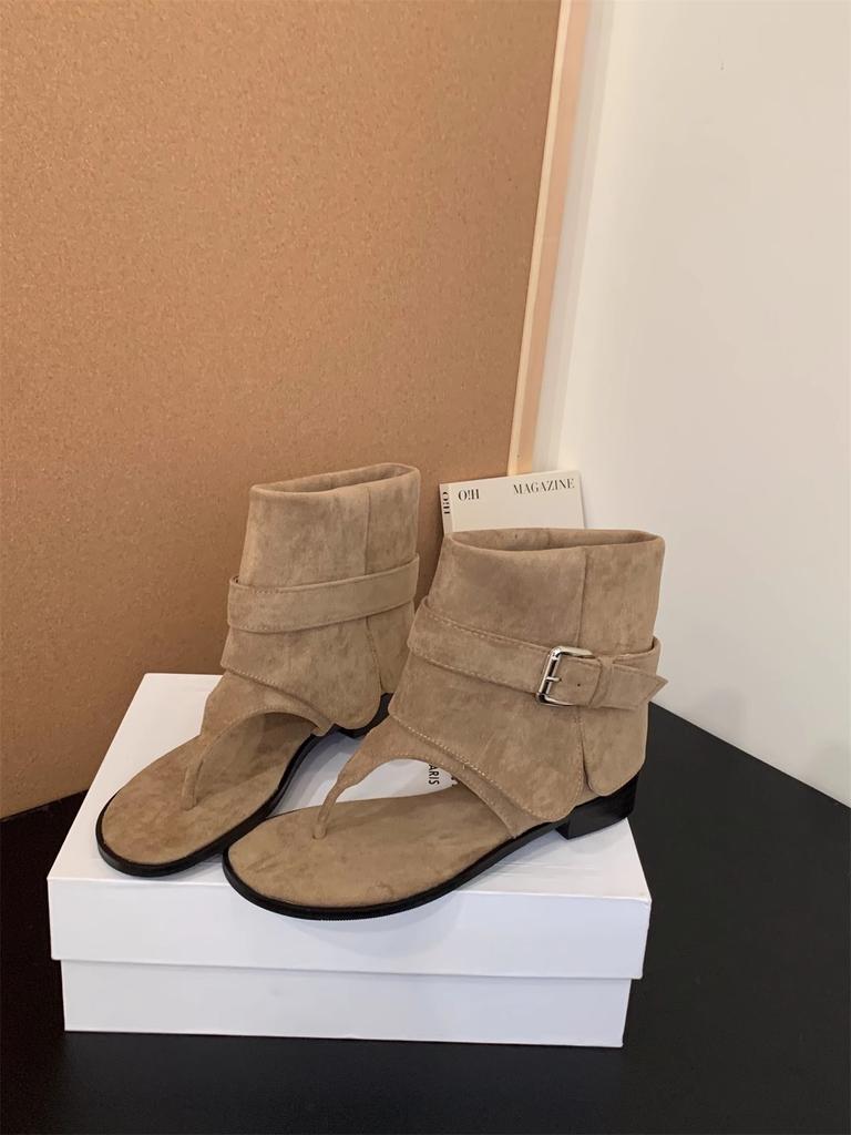 French Toe Sandals Women 2025 Summer New Internet Celebrity Fashion Women's Shoes Cowboy Boots Sandals Retro Versatile Women's Shoes