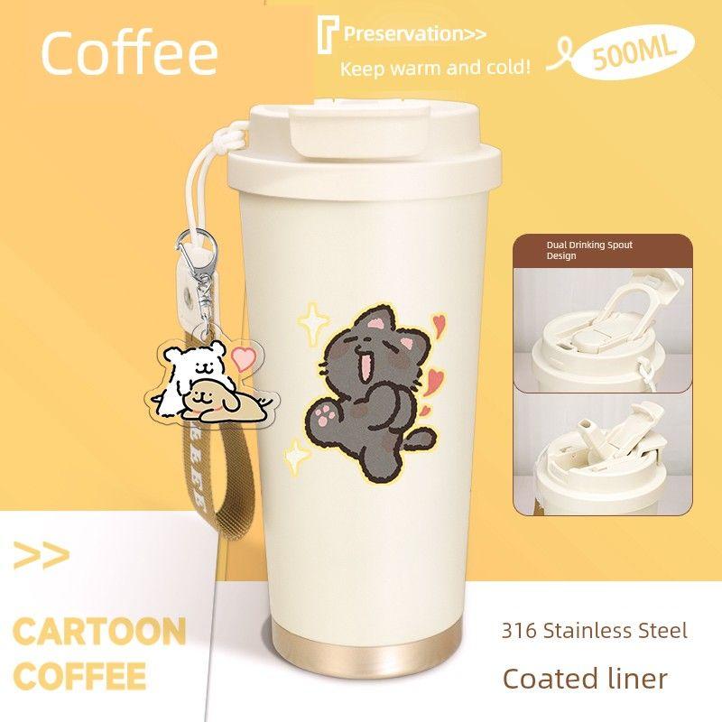 Panda Cartoon Couple Water Cup 2024 New Model for Girls Large Capacity Insulated Cup Cute High-Value Dual-Drink Coffee Cup