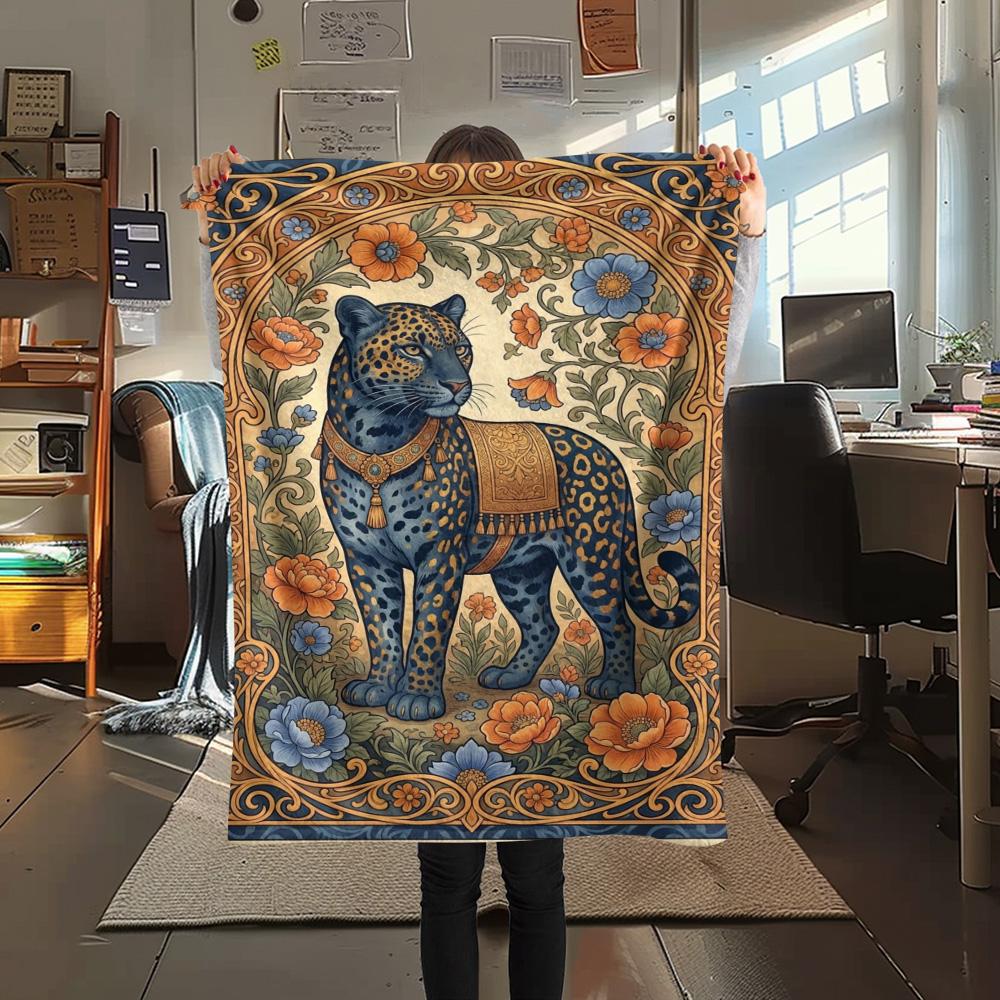 1PC Folk Art Print FlAannel Blanket, High quality Comfortable for All Seasons, Home Decor, Warmth and Comfort