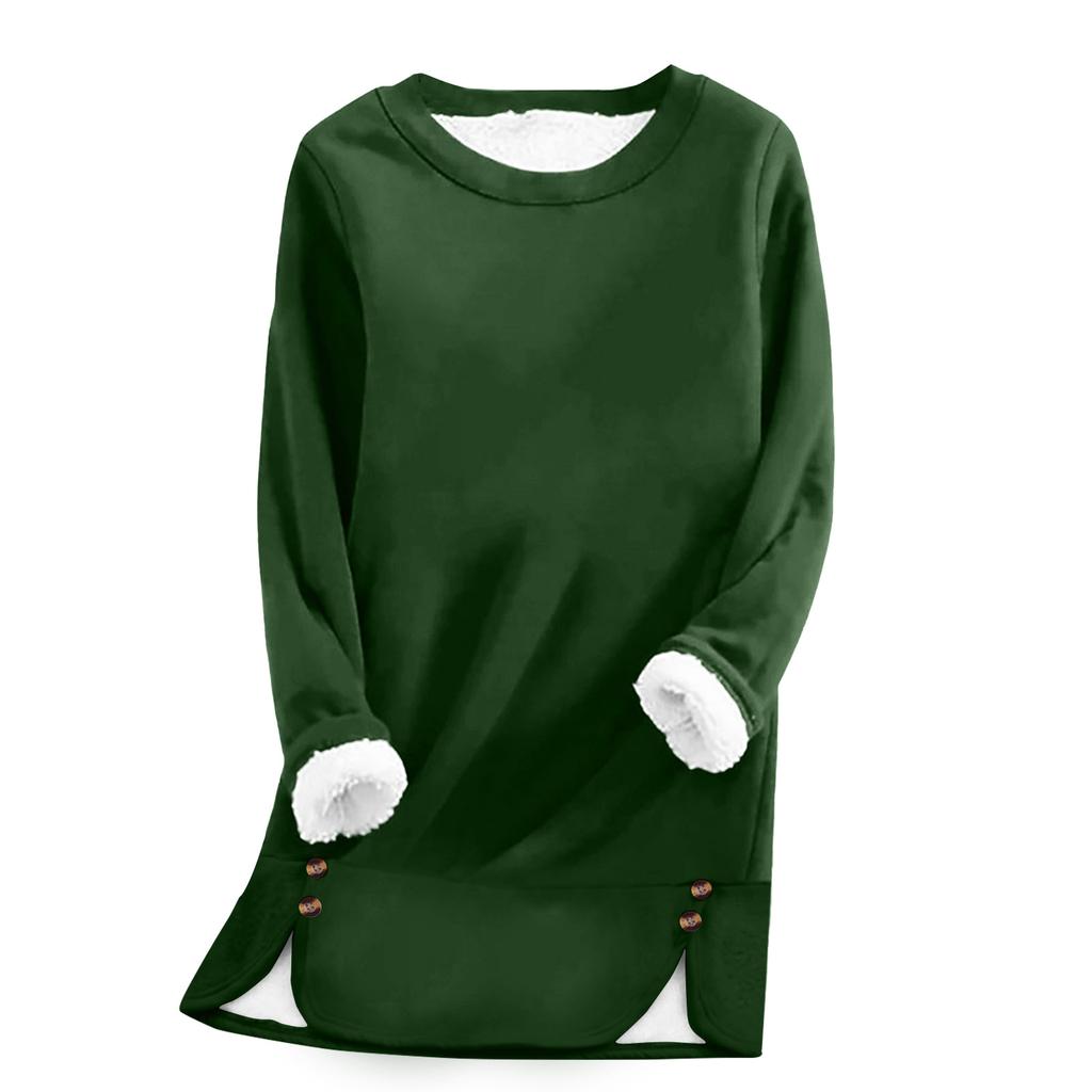 Women's Fashion Solid Color Round Neck Long Sleeve Plush Versatile Warm Bottom Shirt Top