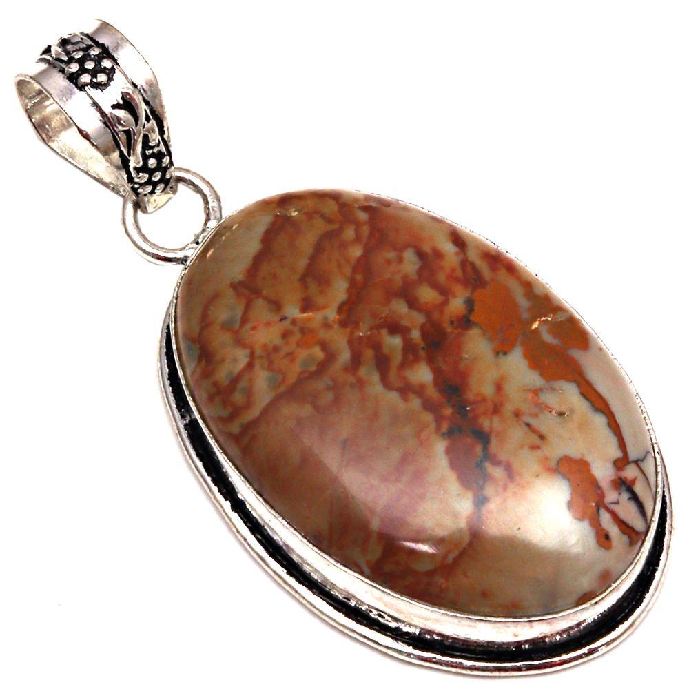 Pendant Designer Jasper Gemstone Gift For Her Silver Jewelry 1.75"