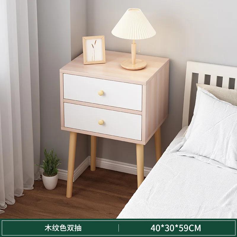 Современная тумбочка с ящиком, прикроватный столик с ножками из массива дерева, очаровательный практичный прикроватный столик с открытой полкой для хранения вещей